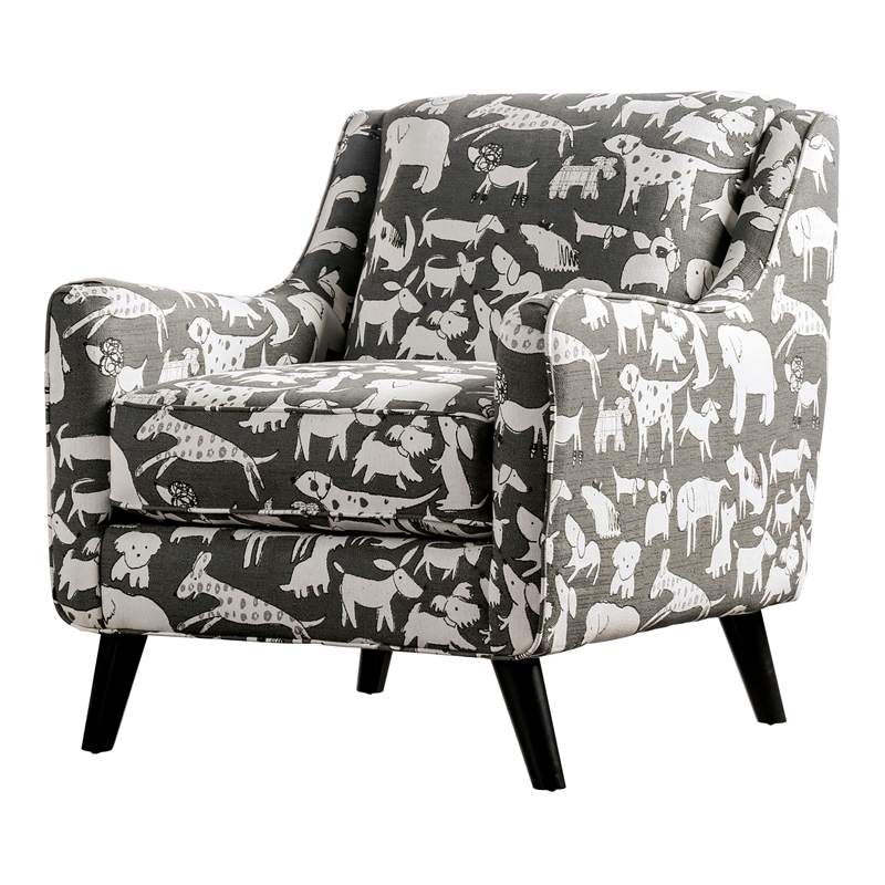 Furniture of America Barol Chenille Accent Chair in Gray Dog Pattern