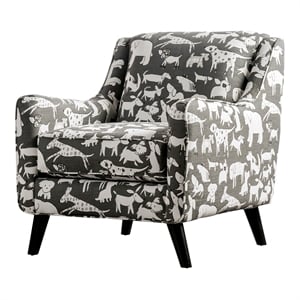 Furniture of America Barol Chenille Accent Chair in Gray Dog Pattern