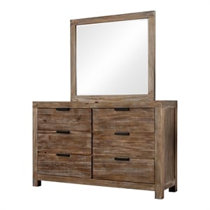 Furniture of America Russ Solid Wood 2-Piece Dresser and Mirror Set in Light Oak