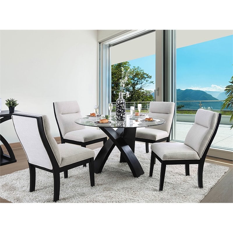 Furniture of America Andy Modern Glass 5-Piece Round Top Dining Set in Black
