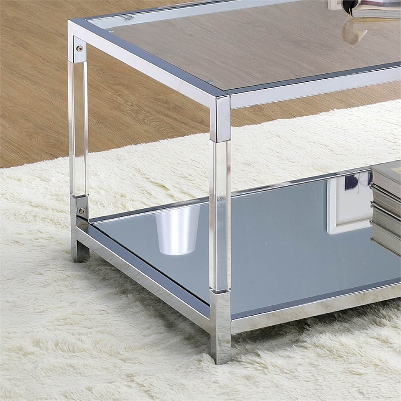 Furniture of America Jask Contemporary Glass 1-Shelf Coffee Table in Chrome