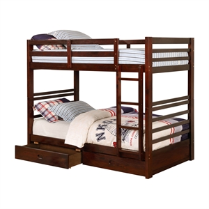 Furniture of America Tomi Wood Twin over Twin Storage Bunk Bed in Dark Walnut