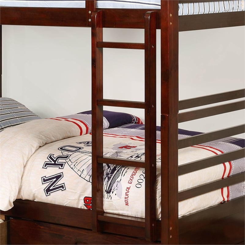 Furniture of America Tomi Wood Twin over Twin Storage Bunk Bed in Dark Walnut