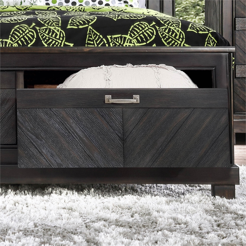 Furniture of America Reauso Solid Wood Storage Queen Bed in Espresso