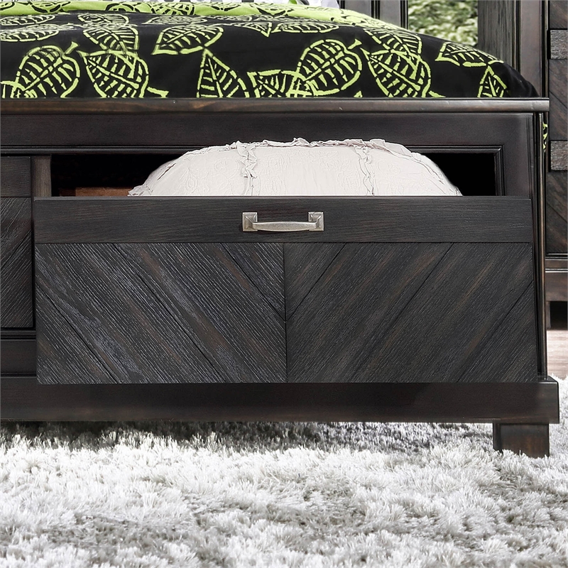 Furniture of America Reauso Solid Wood Storage Cal King Bed in Espresso