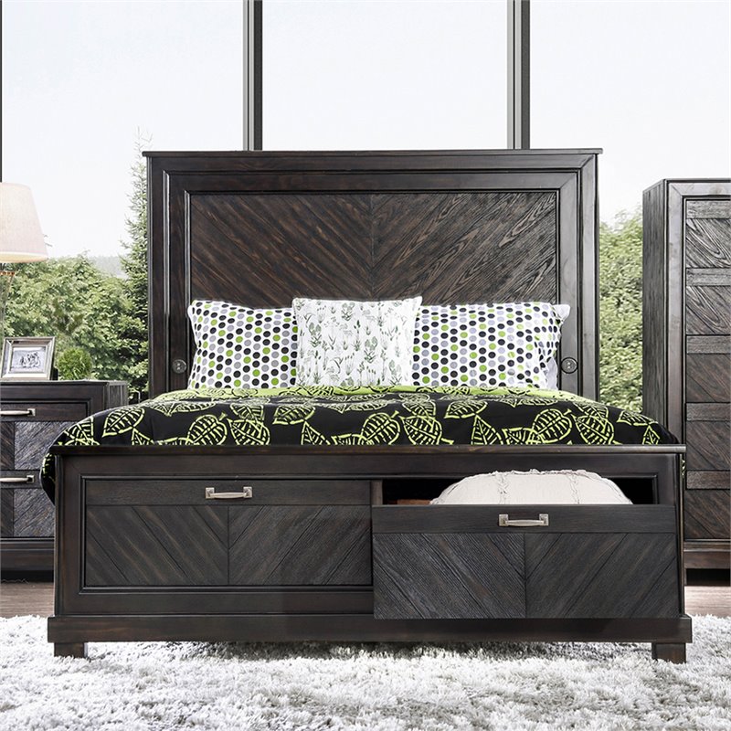 Furniture of America Reauso Solid Wood Storage Cal King Bed in Espresso