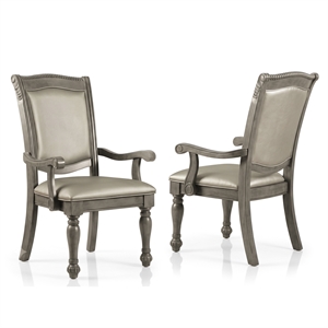 Furniture of America Alstroemeria Gray Faux Leather Dining Arm Chair (Set of 2)