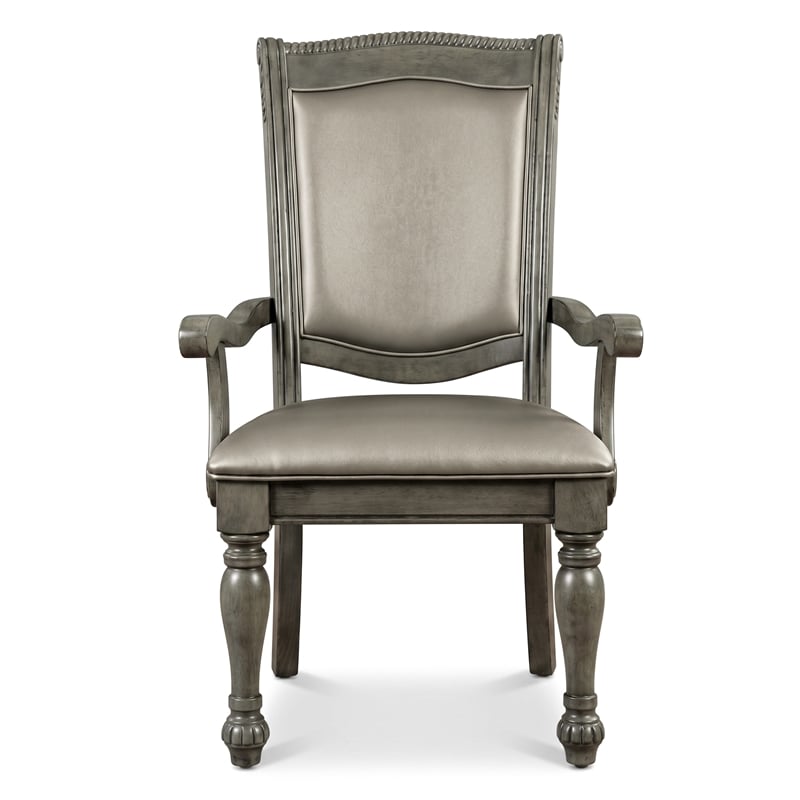 Furniture of America Alstroemeria Gray Faux Leather Dining Arm Chair (Set of 2)