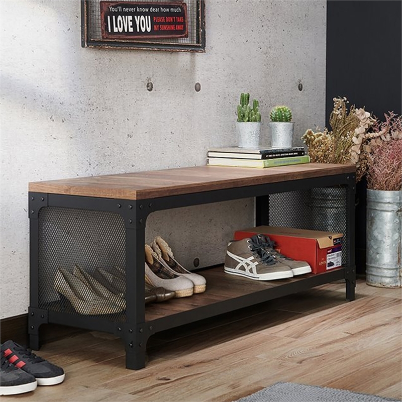 Furniture of America Herk Industrial Wood Multi Purpose Bench in Reclaimed Oak