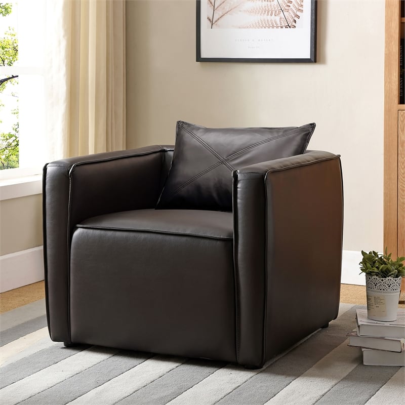 Furniture of America Charlie Modern Vinyl Upholstered Accent Chair in Dark Gray