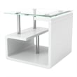 Furniture of America Velencia Glass Geometric End Table in Glossy White