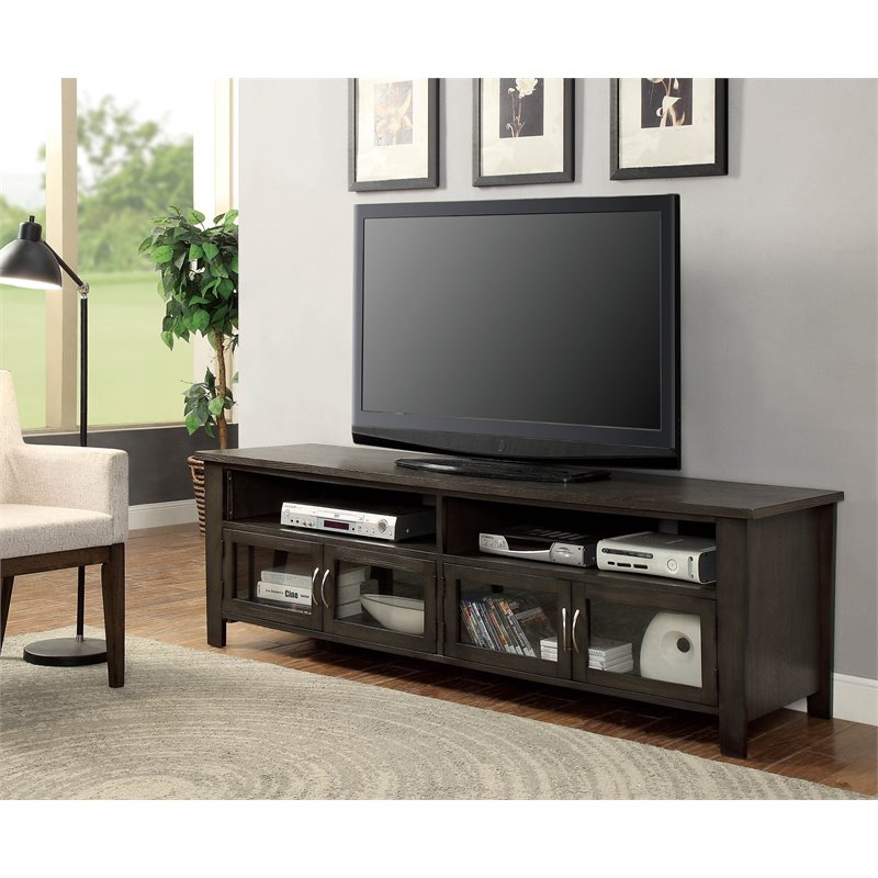 Furniture of America Madeline Transitional Solid Wood 72-Inch TV Stand in Gray