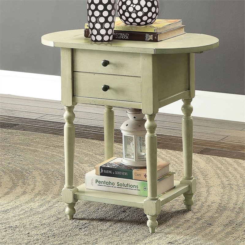 Furniture of America Mendez Wood Drop-Leaf Side Table in Antique White
