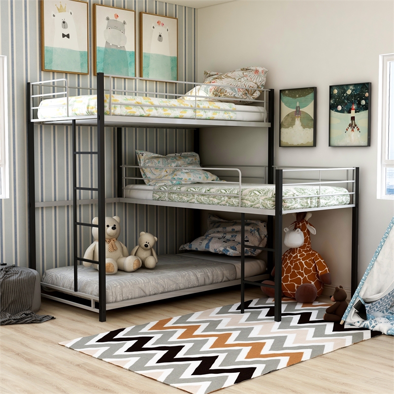 Furniture of America Crossman Metal Twin Triple Bunk Bed in Sand Black