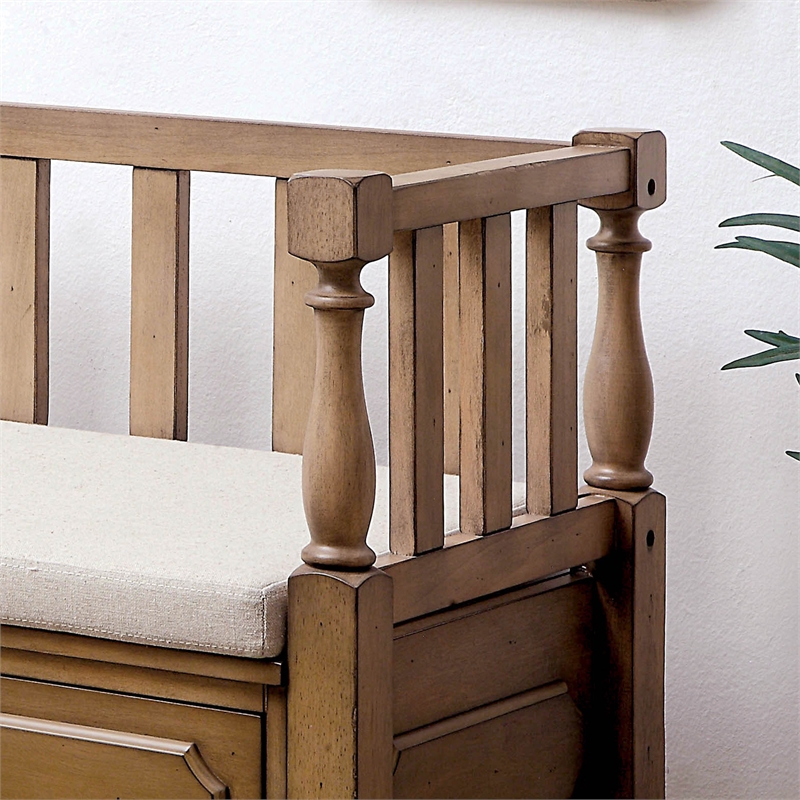 Furniture of America Hanita Transitional Wood Storage Bench in Natural Tone