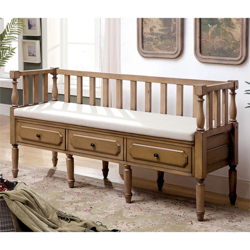 Furniture of America Hanita Transitional Wood Storage Bench in Natural Tone