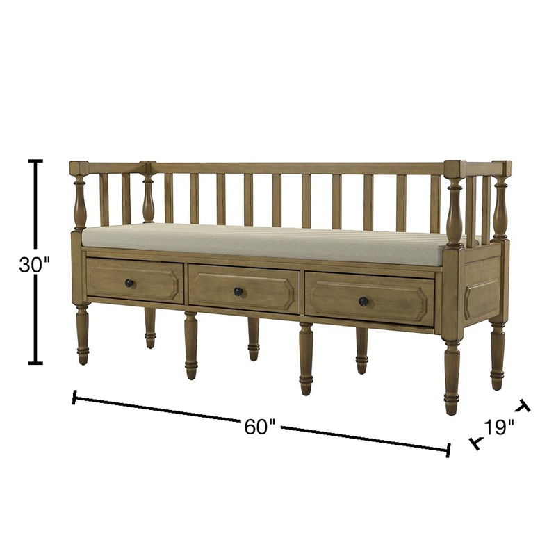 Furniture of America Hanita Transitional Wood Storage Bench in Natural Tone