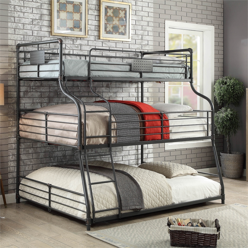 Furniture of America Bryon Metal Twin/Full/Queen Triple Bunk Bed in Black