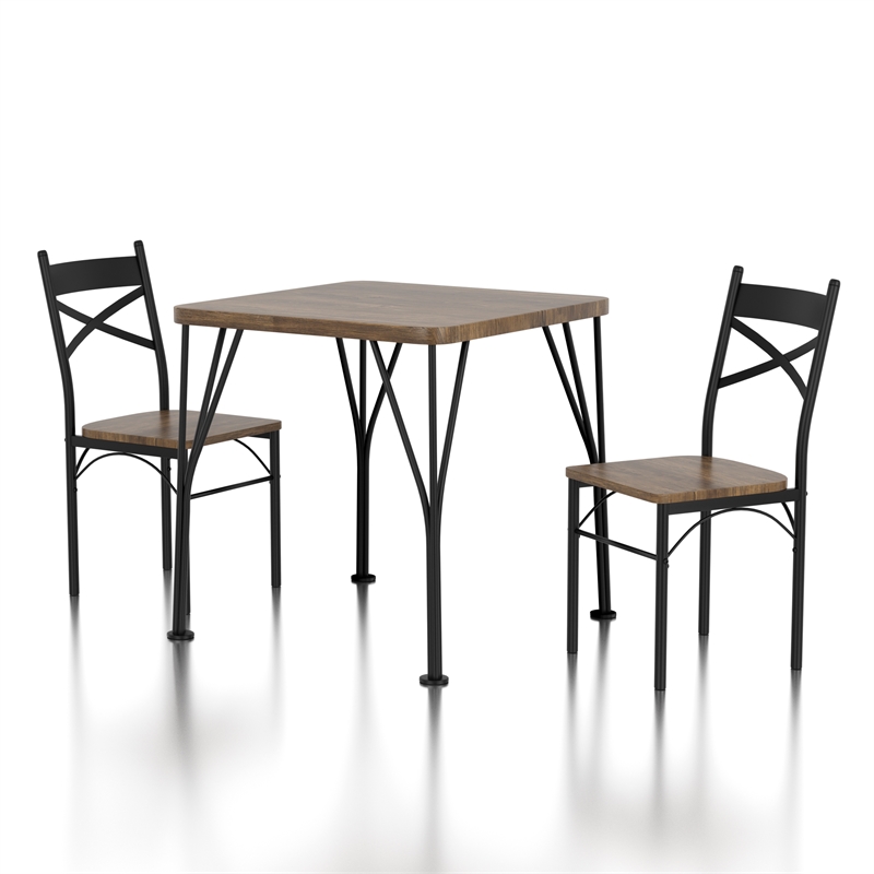 Furniture of America Kelle Transitional Metal 3-Piece Dining Set in Brown