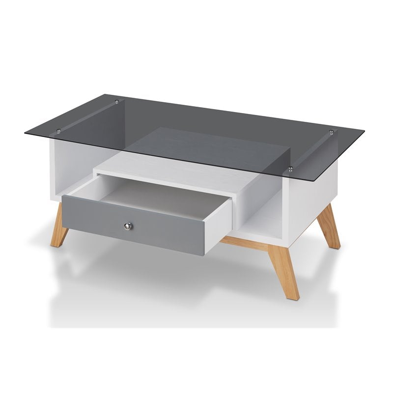 Furniture of America Lana Mid-Century Glass Top Coffee Table in Gray