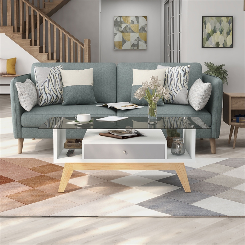 Furniture of America Lana Mid-Century Glass Top Coffee Table in Gray