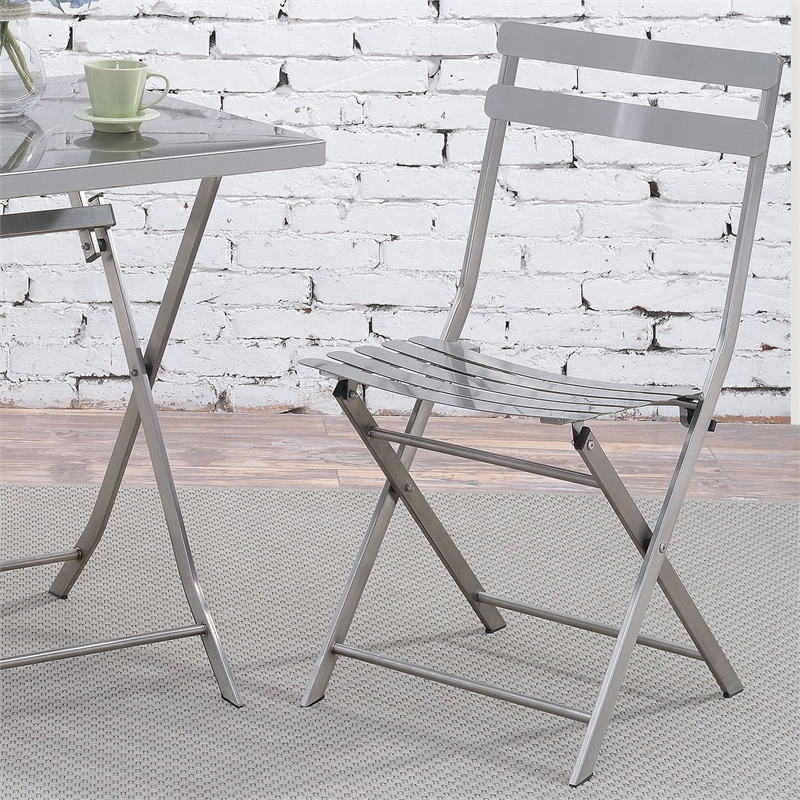 Furniture of America Mina Metal Side Chair in Silver Gun Metal (Set of 2)