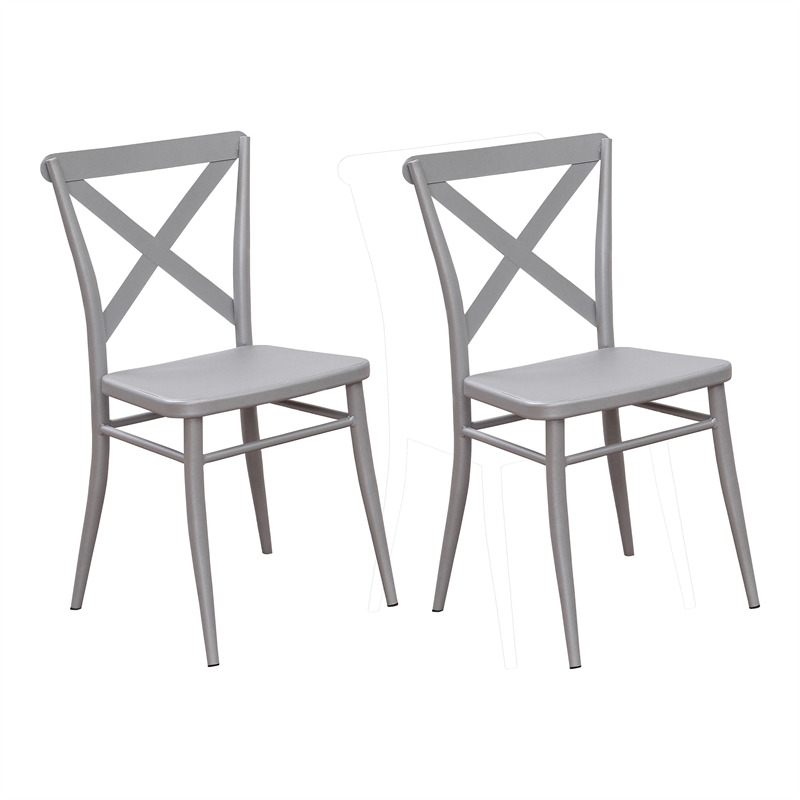 Furniture of America Balucci Metal Dining Chair in Silver (Set of 2)