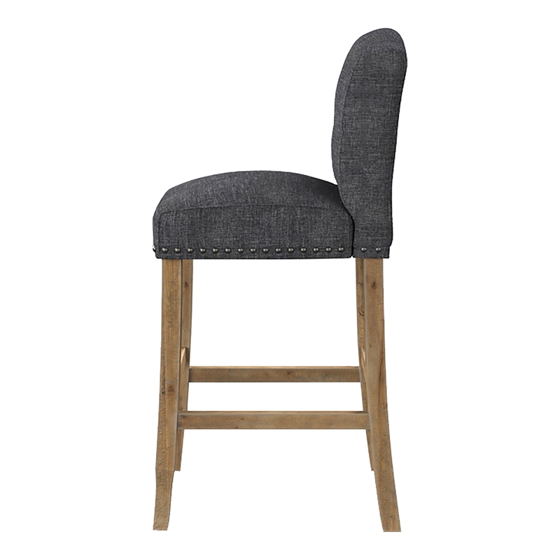 Furniture of America Liston Rustic Fabric Bar Stool in Dark Gray (Set of 2)