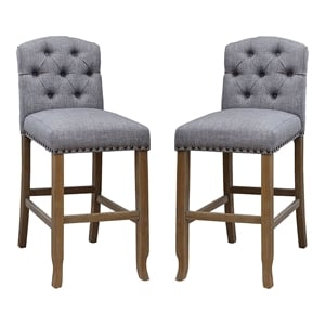 Furniture of America Liston Rustic Fabric Bar Stool in Light Gray (Set of 2)