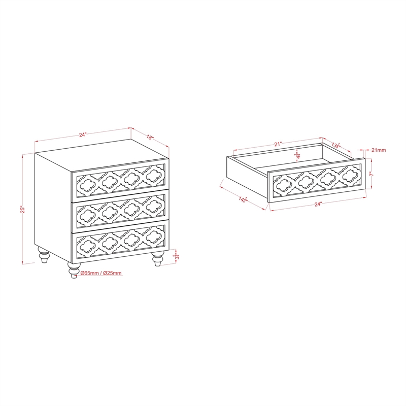 Furniture of America Elizabeth Engineered Wood 3-Drawer End Table - Glossy White