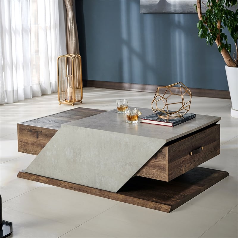 Furniture of America Menster Modern Wood Storage Coffee Table in Reclaimed Oak