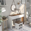 Furniture of America Caron Wood 2pc Flip-Top Vanity Table Set in White & Walnut