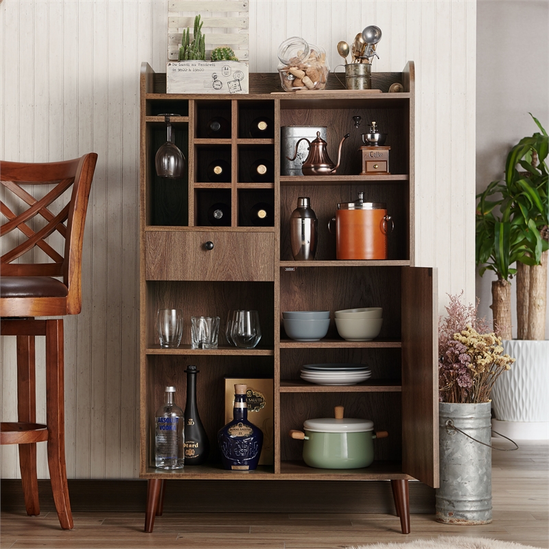 Furniture of America Alzon Wood Multi-Storage Wine Rack in Distressed Walnut