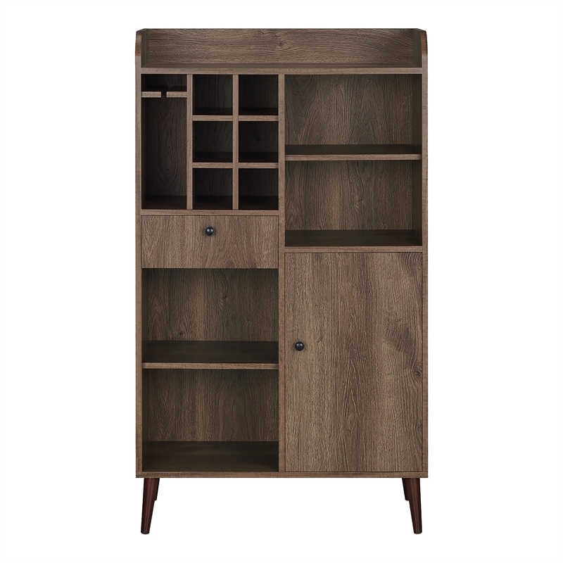 Furniture of America Alzon Wood Multi-Storage Wine Rack in Distressed Walnut