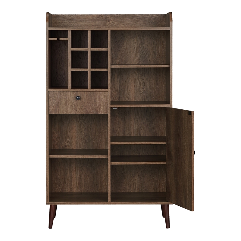 Furniture of America Alzon Wood Multi-Storage Wine Rack in Distressed Walnut