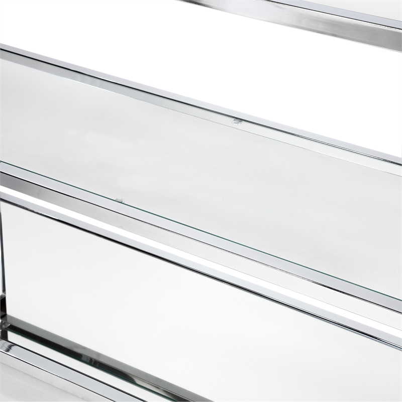 Furniture of America Jask Contemporary Glass 2-Shelf Sofa Table in Chrome