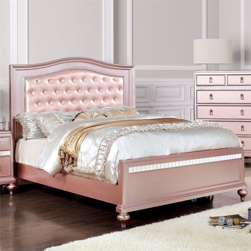 Furniture of America Paisley Contemporary Wood Queen Panel Bed in Rose Gold