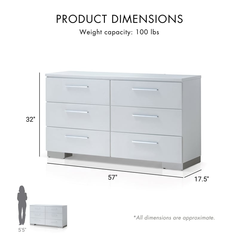 Furniture of America Krister Contemporary Wood 6-Drawer Dresser in White