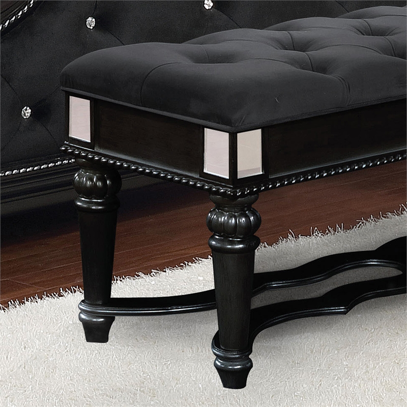 Furniture of America Viktoria Traditional Wood Tufted Bedroom Bench in Black