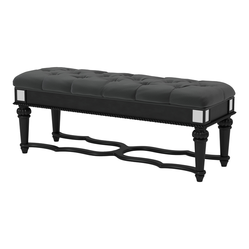 Furniture of America Viktoria Traditional Wood Tufted Bedroom Bench in Black