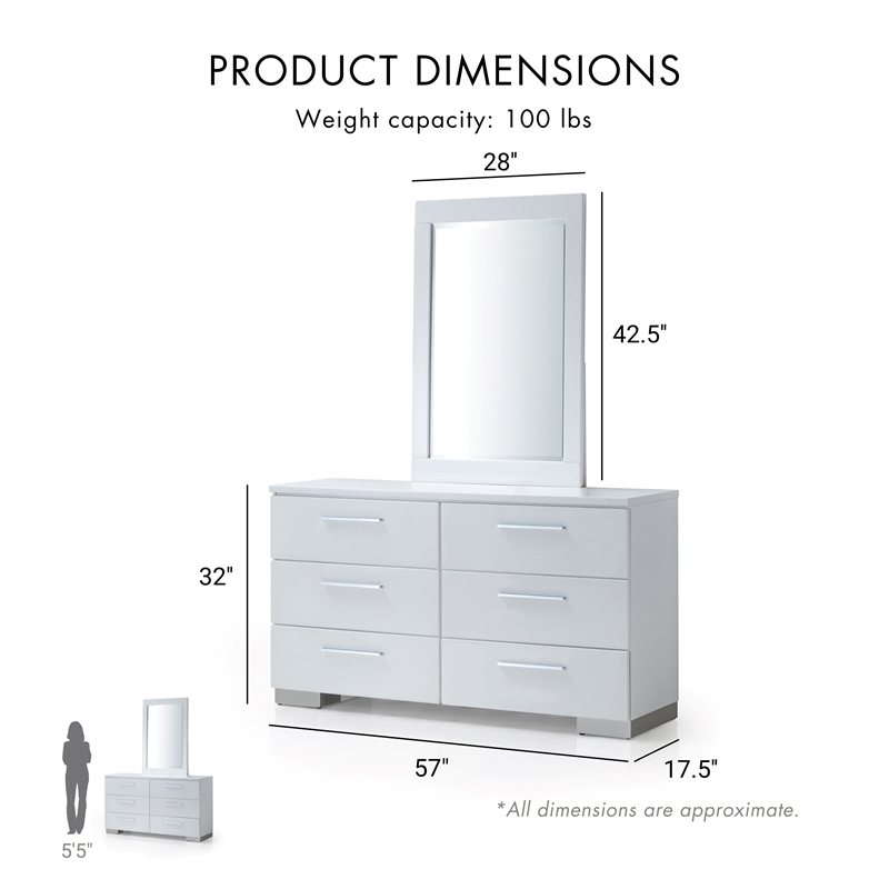 Furniture of America Krister 2-Piece Solid Wood Dresser and Mirror in White