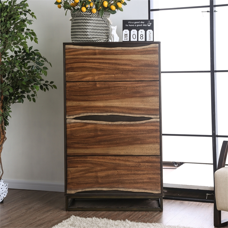 Furniture of America Trippen Rustic Wood 4-Drawer Chest in Dark Oak