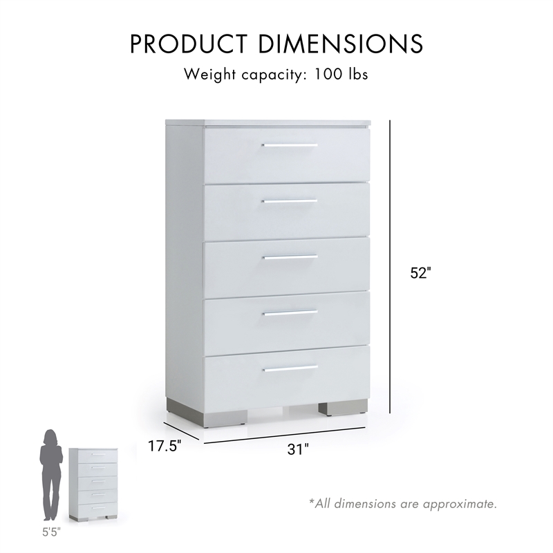 Furniture of America Krister Contemporary Wood 5-Drawer Chest in White