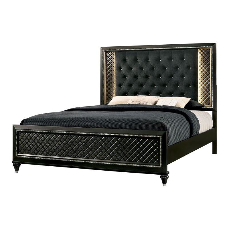 Furniture of America Braylene Wood Tufted Panel Cal King Bed in Metallic Gray