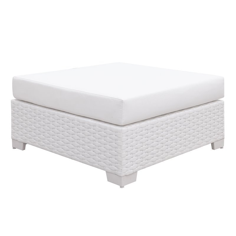 Furniture of America Arthur Contemporary Rattan Large Patio Ottoman in White
