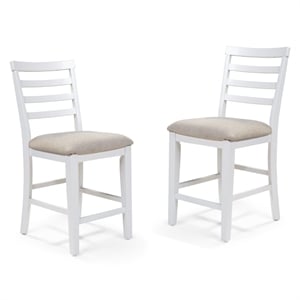 Furniture of America Mandelin Rustic Fabric Padded Pub Chair in White (Set of 2)