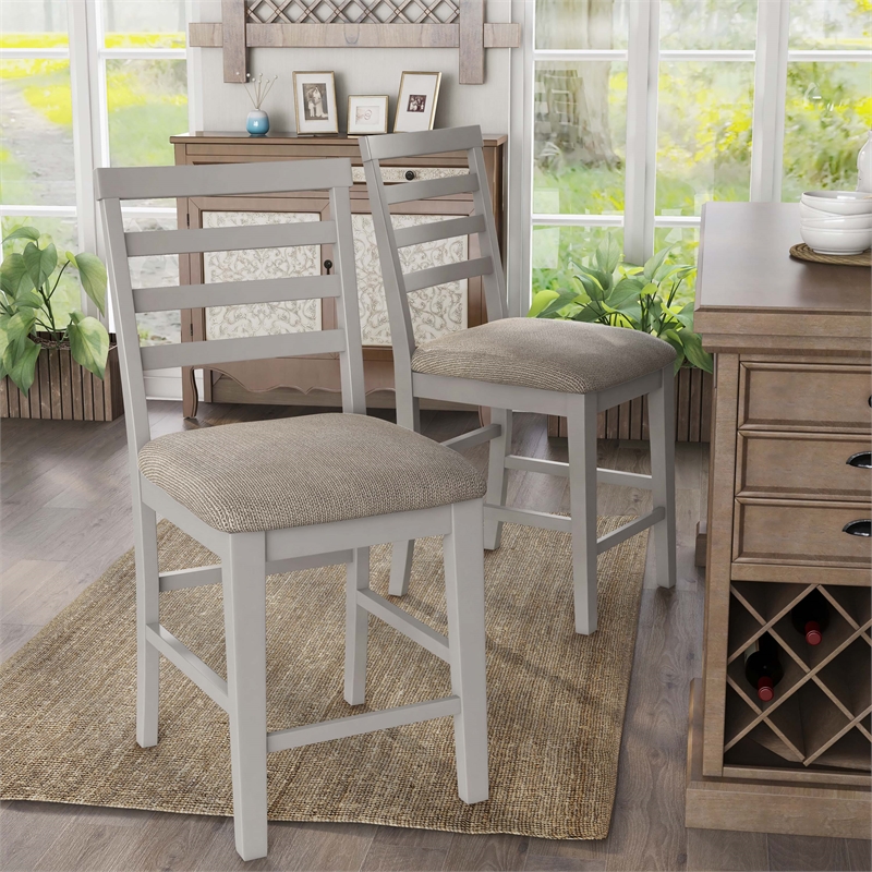 Furniture of America Mandelin Rustic Fabric Padded Pub Chair in White (Set of 2)