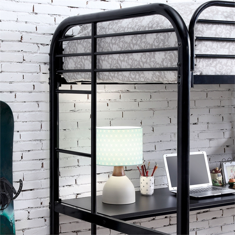 Furniture of America Kandice Metal Twin over Workstation Bunk Bed in Black
