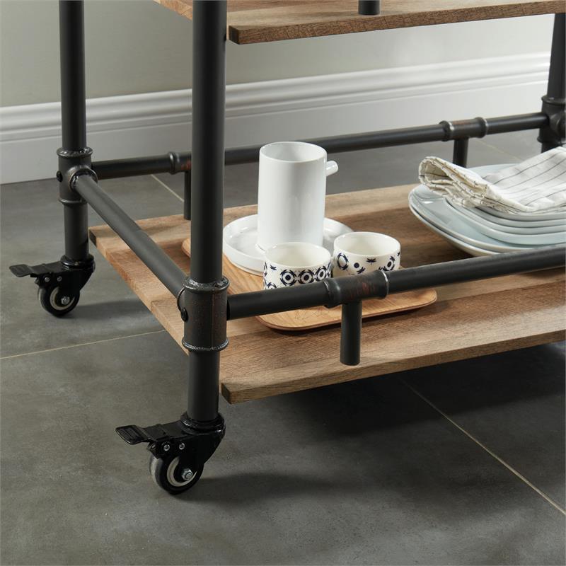 Furniture of America Byson Industrial Metal Bar Cart in Sand Black