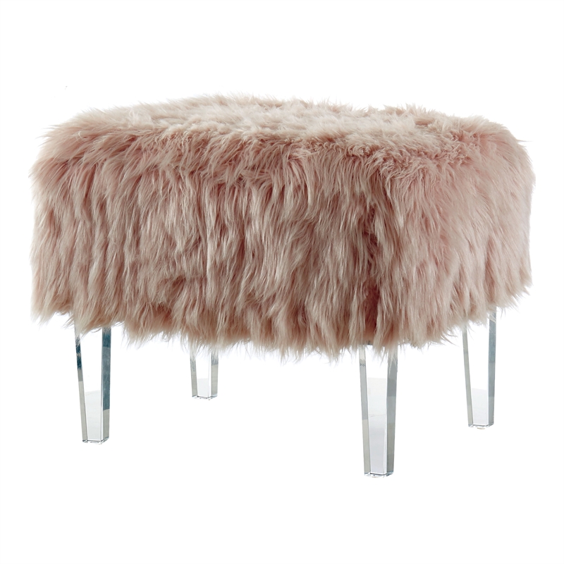 Furniture of America Raven I Contemporary Fabric Upholstered Ottoman in Pink
